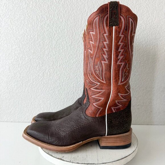 NEW Rod Patrick Mens Cowboy Boots 12.5C Brown Shark Leather Western Square Toe - Picture 5 of 12